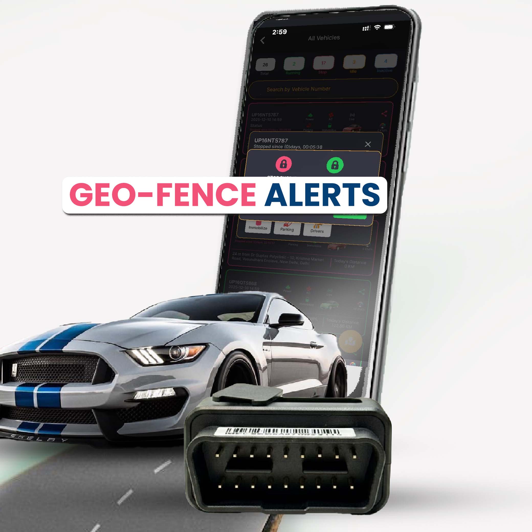 Exohive Digital™ Smart OBD GPS Tracker for Car | Plug & Play Real-Time Vehicle Tracking | Geo-Fencing Alerts | Route History | 1-Year Free Subscription