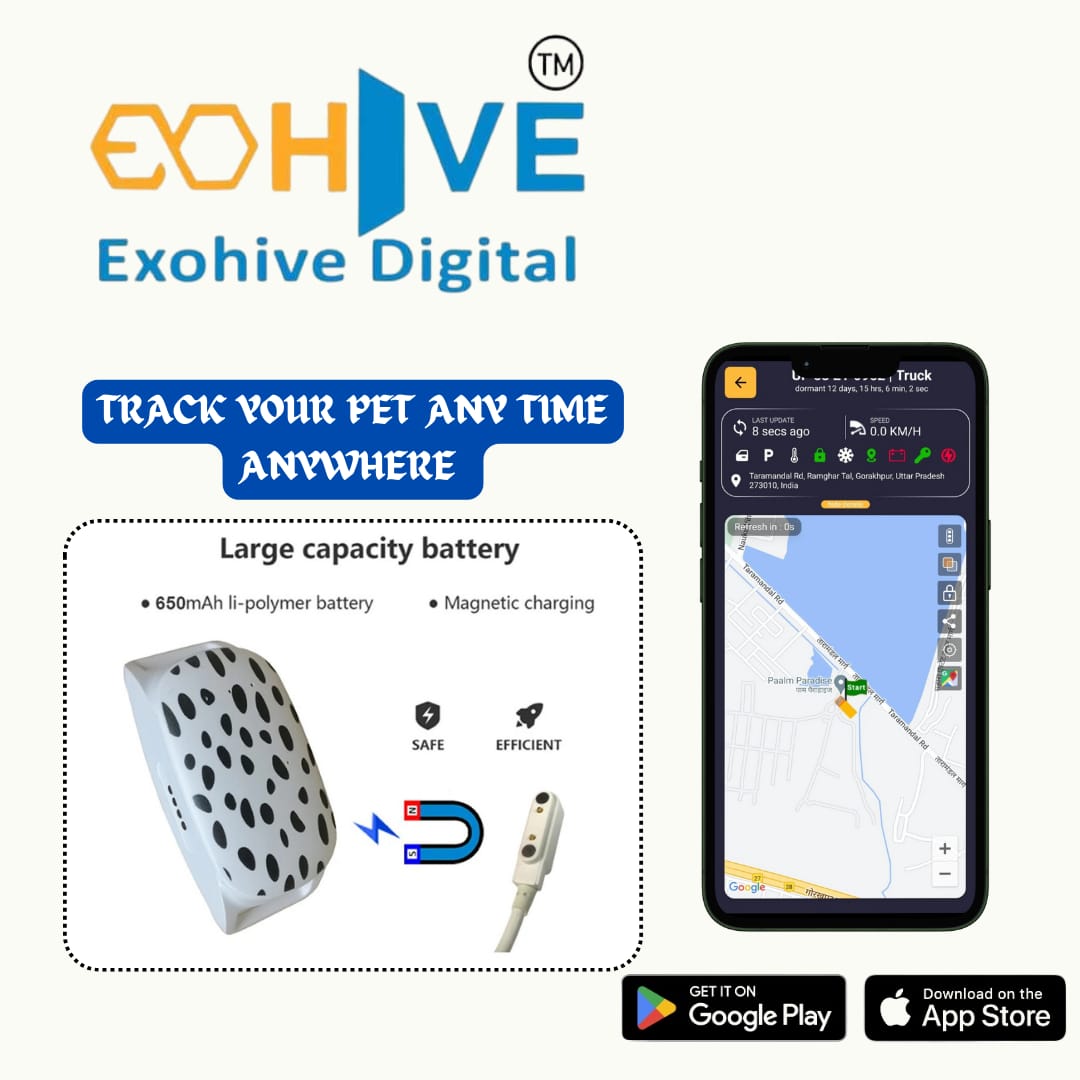 Exohive Digital™ Smart Pet GPS Tracker – Keep Your Pets Safe, Anytime, Anywhere!
