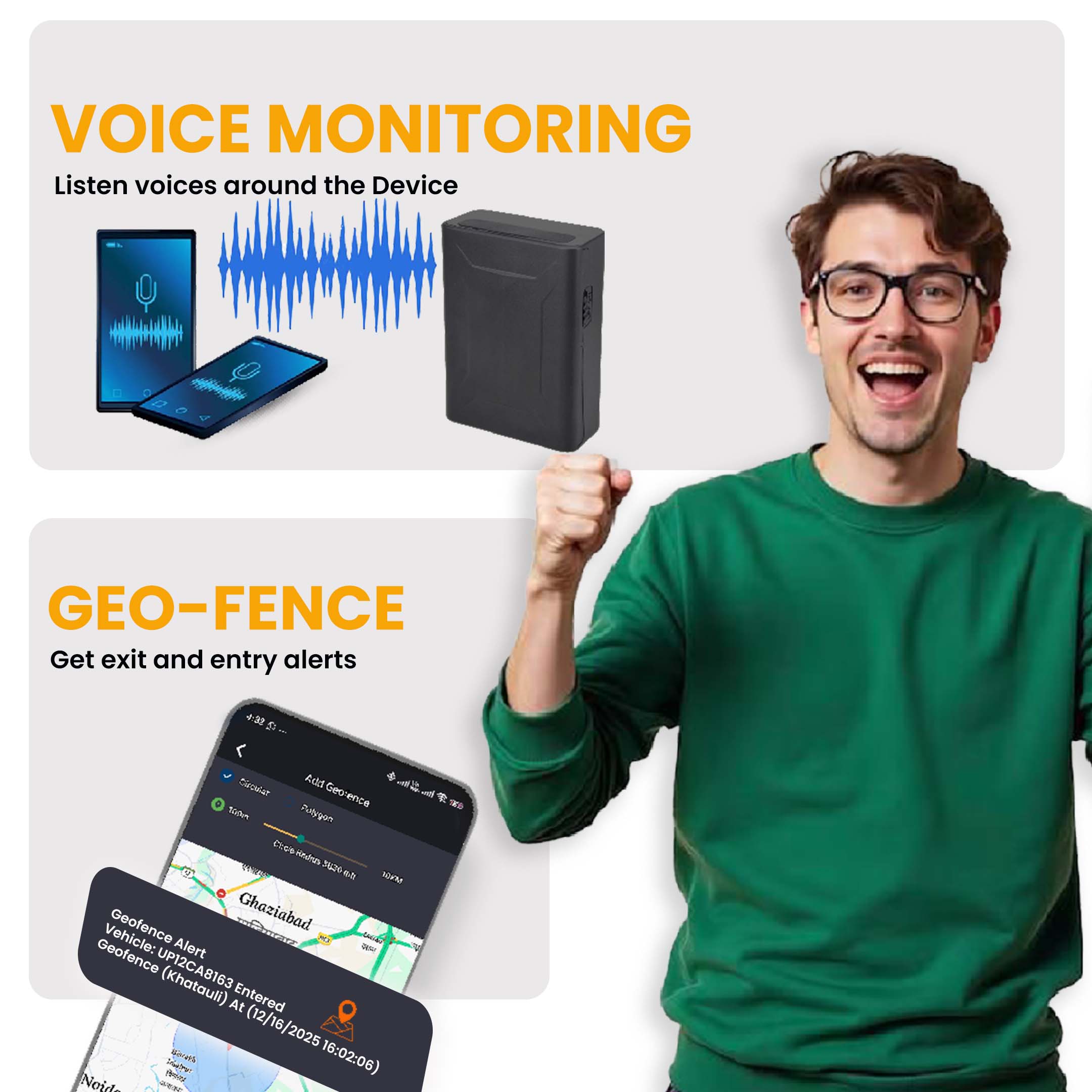 Exohive Digital™ Magnetic GPS Tracker – 10,000 mAh Battery, Voice Monitoring, Real-Time Tracking, 1-Year Free Server & SIM, Strong Magnet Mount – For Car, Bike, Truck & Asset Security